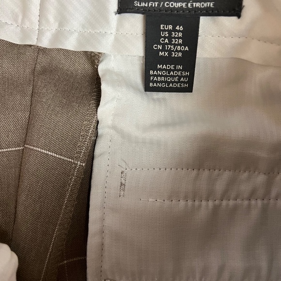 H & M Slim Fit Suit Pants Beige Check Windowpane Design Welt Pockets New sz 32R - Picture 6 of 9